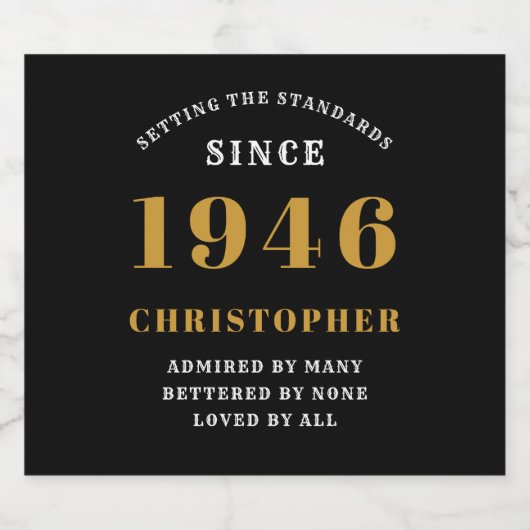 80th Birthday Born 1946 Add Name Black Gold Sparkling Wijnetiket (Enkel label)