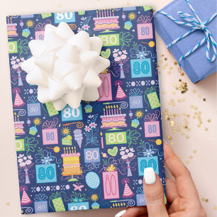 80th Birthday Cake Cadeaus Ballonnen Blauw Inpakpapier Vel