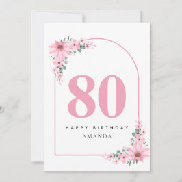 80th Birthday Card For Women Pink Flower Kaart
