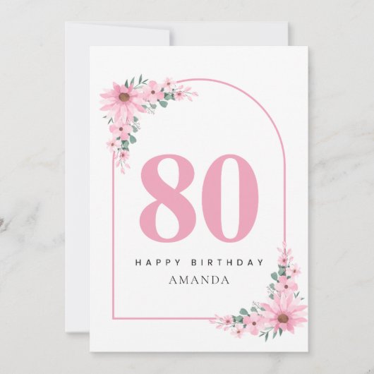 80th Birthday Card For Women Pink Flower Kaart (Voorkant)