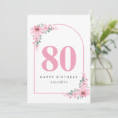 80th Birthday Card For Women Pink Flower Kaart (Staand voorkant)