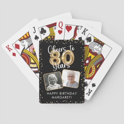 80th Birthday Cheers to 80 Years 2 Photos Black Pokerkaarten (Achterkant)