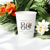 80th Birthday Cheers with Name Tropical Floral Papieren Bekers