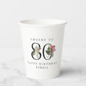 80th Birthday Cheers with Name Tropical Floral Papieren Bekers (Voorkant)