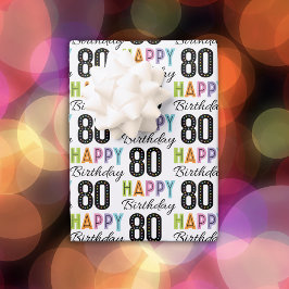80th Birthday Colorful Typography  Wrapping Paper