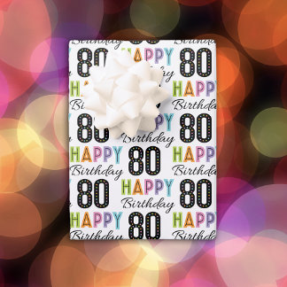 80th Birthday Colorful Typography  Wrapping Paper