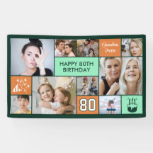 80th Birthday Custom Photo Collage Green Orange
