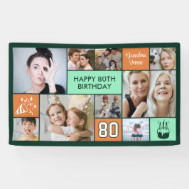80th Birthday Custom Photo Collage Green Orange Spandoek