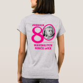 80th Birthday doubled sided photo name pink text T-shirt (Achterkant)