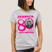 80th Birthday doubled sided photo name pink text T-shirt (Voorkant)