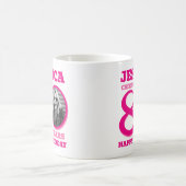 80th Birthday dubbelzijdige foto naam roze tekst Koffiemok (Center)