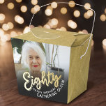 80th birthday Eighty script gold black photo  Bedankdoosjes<br><div class="desc">Eighty gold script and gold look two sided photo party favor boxes. Personalize this 80th birthday party script photo favor box with your own birthday girls name and photo of your birthday girl or boy. Other years and matching items are available and can be created by request. © Original design...</div>