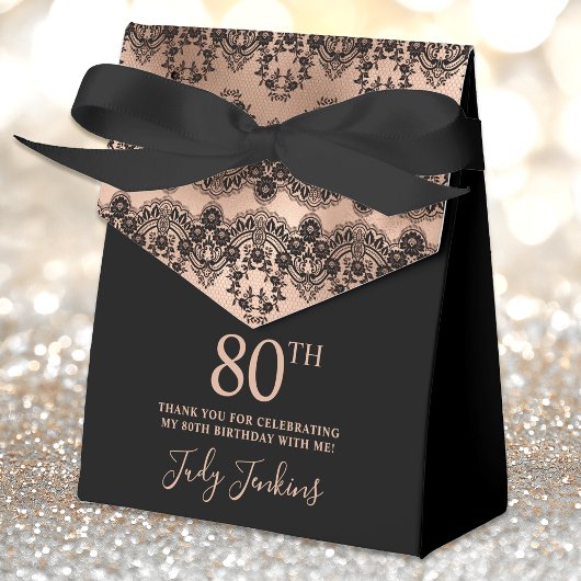 80th Birthday Elegant Rose Gold Lace Bedankdoosjes
