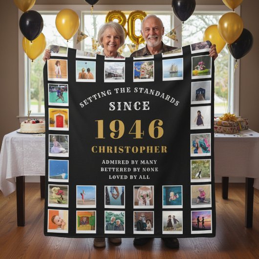 80th Birthday Family Memories Photo Collage Fleece Deken