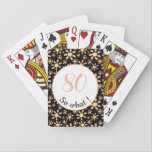 80th Birthday Funny 80 dus wat Motivatie Pokerkaarten<br><div class="desc">Deze speelkaarten hebben een bloempatroon en zijn perfect voor iemand die 80e verjaardag viert. Ze komen met een grappig en motivatie citaat 80, dus wat, en zijn perfect voor een persoon met een gevoel van humor. De speelkaarten hebben een mooi bloempatroon met roze en gele bloemen op een zwarte achtergrond....</div>