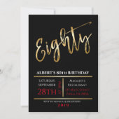 80th Birthday Gold Black Party Invitation Kaart (Voorkant)