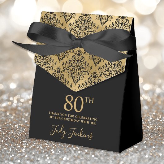 80th Birthday Gold Damask Thank You Bedankdoosjes