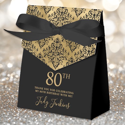 80th Birthday Gold Damask Thank You  Bedankdoosjes