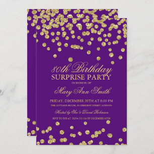 80th Birthday Gold Glitter Purple-verrassingen Kaart