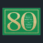 80th Birthday Green en Gold Glitter Kaart<br><div class="desc">80e uitnodiging van de verjaardag. De Groene en Gouden Glitter Birthday Party nodigt met Groene Achtergrond uit. Verrassende verjaardag. Volwassen verjaardag. Mannen of Vrouwen Bday Bash Party. Voor verdere aanpassing,  te klikken gelieve de knoop "van de Aanpassing het"en ons ontwerphulpmiddel te gebruiken om deze sjabloon te wijzigen.</div>