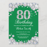 80th Birthday Green en Silver Diamond Kaart<br><div class="desc">80e uitnodiging van de verjaardag. Green en Silver Rhinestone Diamond. Elegant Birthday Bash nodigt uit. Volwassen verjaardag. Vrouwendag. Mannen op zaterdag. Voor verdere aanpassing,  te klikken gelieve de knoop "van de Aanpassing het"en ons ontwerphulpmiddel te gebruiken om deze sjabloon te wijzigen.</div>