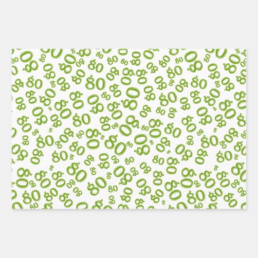 80th Birthday Green & White Number Pattern 80 Inpakpapier Vel (Voorkant 2)