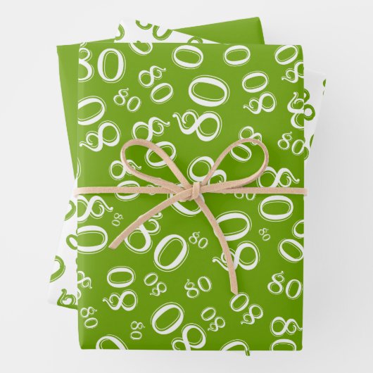 80th Birthday Green & White Number Pattern 80 Inpakpapier Vel (In situ)