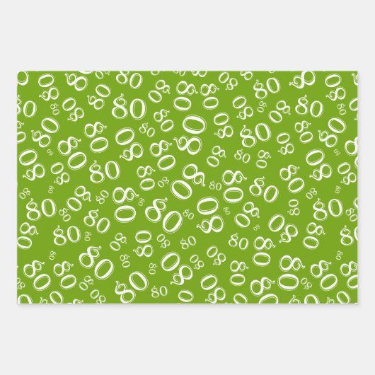 80th Birthday Green & White Number Pattern 80 Inpakpapier Vel (Voorkant)