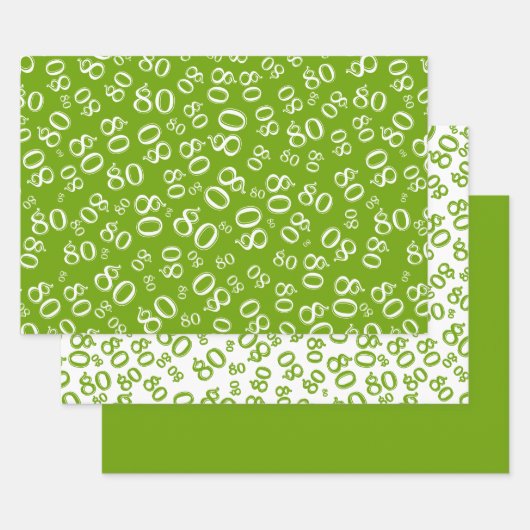 80th Birthday Green & White Number Pattern 80 Inpakpapier Vel (Set)