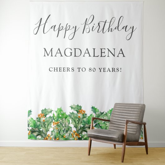 80th Birthday Holly December Birth Flower Backdrop Wandkleed (In situ)
