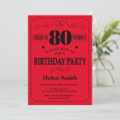 80th Birthday Invitation Black and Red Kaart (Staand voorkant)