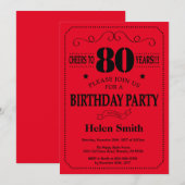 80th Birthday Invitation Black and Red Kaart (Voorkant / Achterkant)