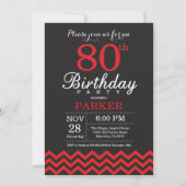 80th Birthday Invitation Black and Red Kaart (Voorkant)
