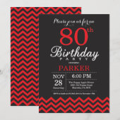 80th Birthday Invitation Black and Red Kaart (Voorkant / Achterkant)