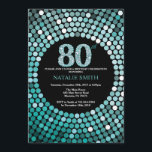 80th Birthday Invitation Black en Blauwgroen Glitt Kaart<br><div class="desc">80e uitnodiging van de verjaardag. Zwart en Blauwgroen glitter. Blauwgroen diamant. Volwassenenfeest. Voor mannen of vrouwen. Voor verdere aanpassing,  te klikken gelieve de knoop "van de Aanpassing het"en ons ontwerphulpmiddel te gebruiken om deze sjabloon te wijzigen.</div>