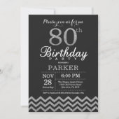 80th Birthday Invitation Black en Silver Glitter Kaart (Voorkant)