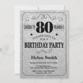 80th Birthday Invitation Black en Silver Glitter Kaart (Voorkant)