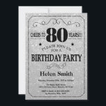 80th Birthday Invitation Black en Silver Glitter Kaart<br><div class="desc">80e verjaardag Uitnodiging Black en Silver Glitter Typografie. Zwart en zilver glitter achtergrond. Volwassen verjaardag. Mannelijke Mannen of vrouwen: Birthday. Kinder jongen of meisje Lady Teenage Bday Invite. 13e 15e 16e 18e 21e 30e 40e 50e 60e 70e 90e 100e. Elke leeftijd. Voor verdere aanpassing, te klikken gelieve de knoop "van...</div>