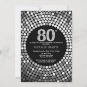 80th Birthday Invitation Black en Silver Glitter Kaart (Voorkant)