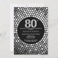 80th Birthday Invitation Black en Silver Glitter