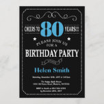 80th Birthday Invitation Blue en Black Chalkboard Kaart<br><div class="desc">80e verjaardag Uitnodiging blauw en zwarte Typografie. Chalkboard. Zwart-witte achtergrond. Volwassen verjaardag. Mannelijke Mannen of vrouwen: Birthday. Kinder jongen of meisje Lady Teen Teenage Bday Invite. 13e 15e 16e 18e 21e 30e 40e 50e 60e 70e 80e 90e 100e. Elke leeftijd. Voor verdere aanpassing, te klikken gelieve de knoop "van de...</div>