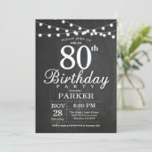 80th Birthday Invitation Chalkboard String Lights Kaart (Staand voorkant)