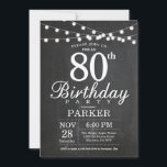 80th Birthday Invitation Chalkboard String Lights Kaart<br><div class="desc">80th Birthday Invitation with Chalkboard String Lights. 16e 18e 21e 30e 40e 50e 60e 70e 90e 100e,  elke leeftijd. Voor verdere aanpassing,  te klikken gelieve de knoop "van de Aanpassing het"en ons ontwerphulpmiddel te gebruiken om deze sjabloon te wijzigen.</div>