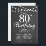 80th Birthday Invitation Chalkboard String Lights Kaart<br><div class="desc">80th Birthday Invitation with Chalkboard String Lights. 16e 18e 21e 30e 40e 50e 60e 70e 90e 100e,  elke leeftijd. Voor verdere aanpassing,  te klikken gelieve de knoop "van de Aanpassing het"en ons ontwerphulpmiddel te gebruiken om deze sjabloon te wijzigen.</div>