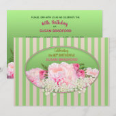 80th Birthday Invitation, Feminine w/Flowers Kaart (Voorkant / Achterkant)
