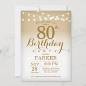 80th Birthday Invitation Gold String Lights Kaart (Voorkant)
