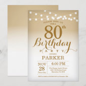 80th Birthday Invitation Gold String Lights Kaart (Voorkant / Achterkant)