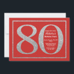 80th Birthday Invitation Red en Silver Glitter Kaart<br><div class="desc">80e uitnodiging van de verjaardag. De Rode en Zilveren Partij van de Dagen nodigt met Rode Achtergrond uit. Verrassende verjaardag. Volwassen verjaardag. Mannen of Vrouwen Bday Bash Party. Voor verdere aanpassing,  te klikken gelieve de knoop "van de Aanpassing het"en ons ontwerphulpmiddel te gebruiken om deze sjabloon te wijzigen.</div>