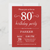80th Birthday Invitation Red Kaart (Voorkant)