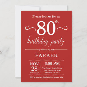 80th Birthday Invitation Red Kaart